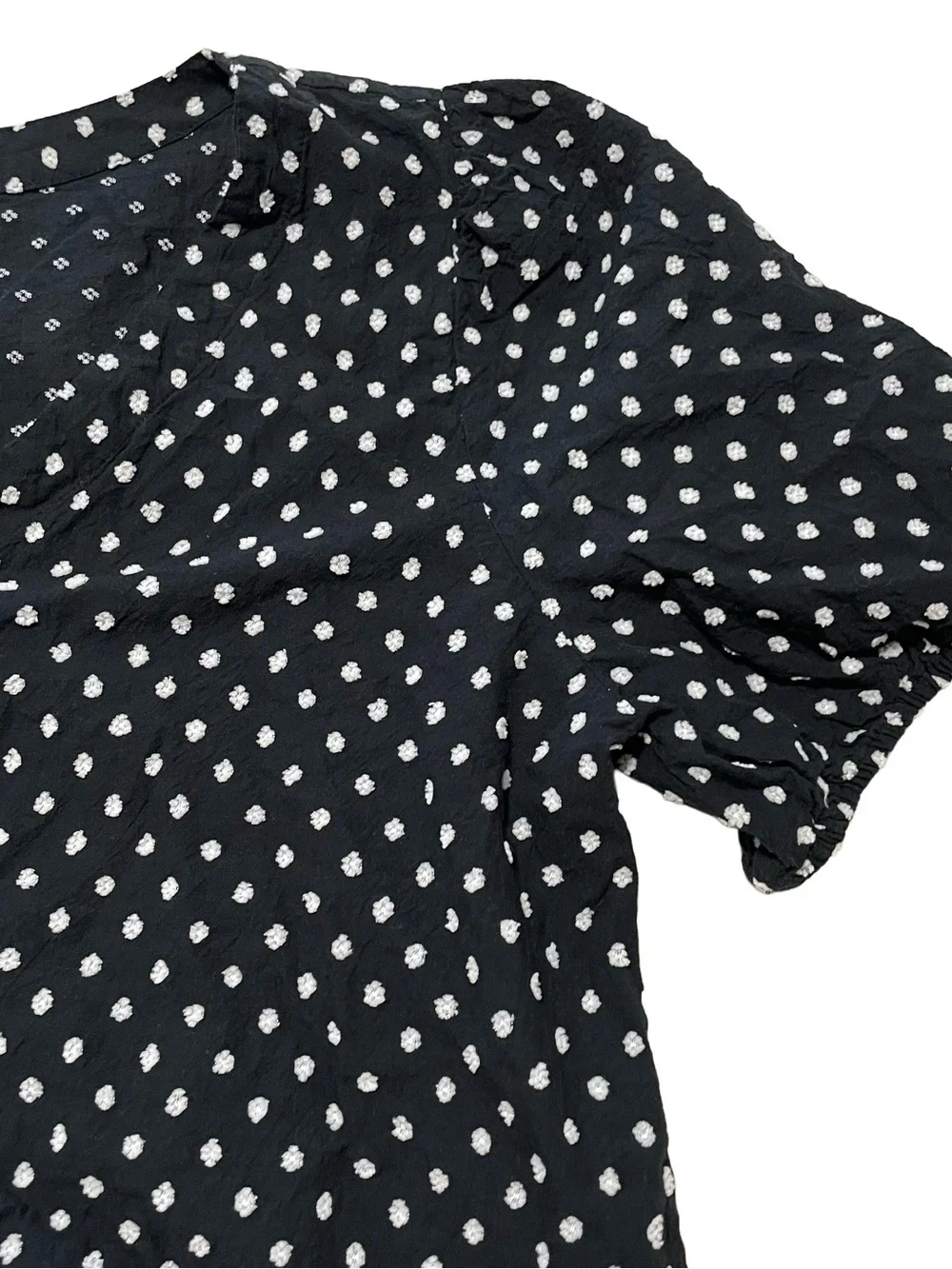 LOFT Black and Cream Cotton Tie-Front Blouse